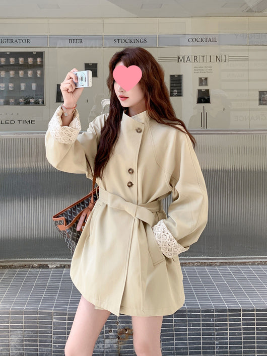 Cortavientos Khaki Cuello Mao para Mujer - Estilo Británico Otoño - Image 5