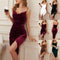 Vestido Velvet con Abertura Plisado y Tirantes Ajustables