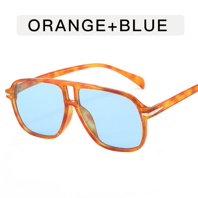 Black frame retro double beam sunglasses with bright orange lenses, featuring silver accents on the temples. - Image 9