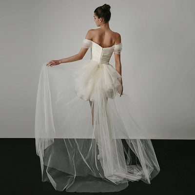 Vestido de Novia Blanco Corto con Hombros Descubiertos - Image 4