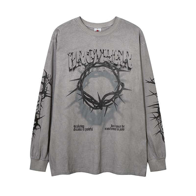 Playera Manga Larga Retro con Estampado de Letras Espinas para Hombre - Image 3