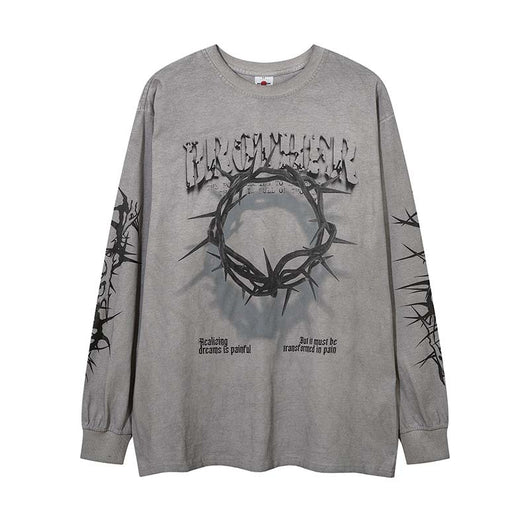 Playera Manga Larga Retro con Estampado de Letras Espinas para Hombre - Image 3
