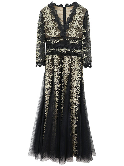 Vestido Elegante Estilo Hepburn con Malla Bordada Premium - Image 3