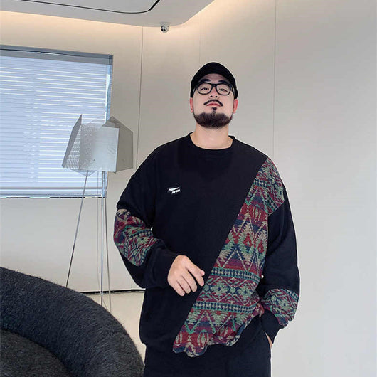 Suéter Holgado Étnico para Hombre con Paneles y Cuello Redondo - Image 7