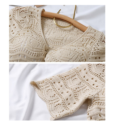 Bikini Tejido Beige con Mangas Cortas Divididas - Image 17