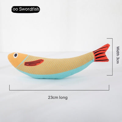 Blue star-spotted fish cat toy with orange fins and tail, 23cm long and 9cm wide, filled with catnip. - Image 12