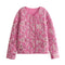Blusa de Algodón Estampada Cuello Redondo Manga Larga Botón Simple