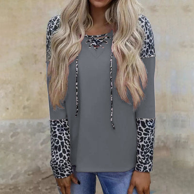 Blusa Suelta de Leopardo con Mangas Largas y Costuras Combinadas - Image 8