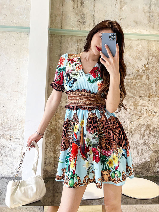 Vestido Estampado Entallado Cuello V para Verano - Image 9