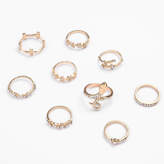 Set de 6 Anillos Articulados: Corona, Hoja y Formas Geométricas - Image 15