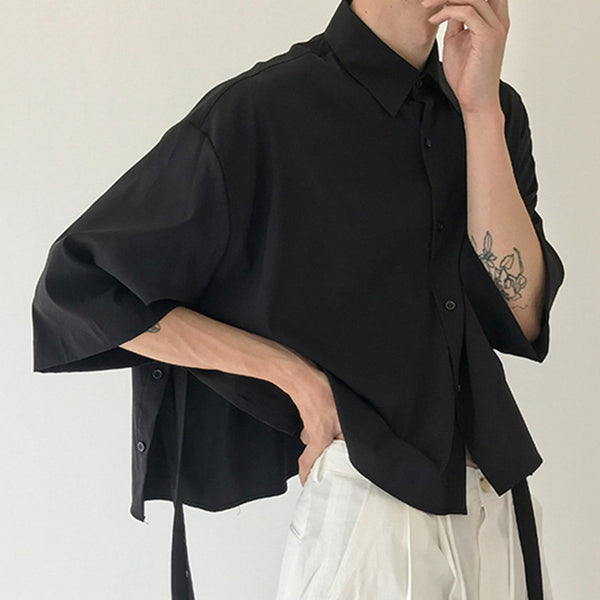 Camisa Suelta Cuello Cuadrado Manga Corta para Hombre