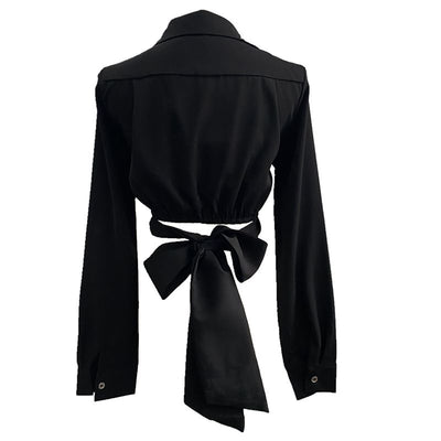 Blusa Crop Top Negra con Lazo, Cuello en V y Ajuste Slim - Image 4