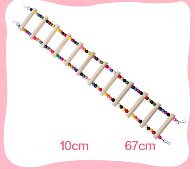 Colorful wooden aerial ladder with five rungs and vibrant beads, featuring metal hooks for birds or hamsters. - Image 26