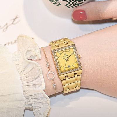 Reloj Mujer Acero Inoxidable Resistente al Agua con Cristal Diamante