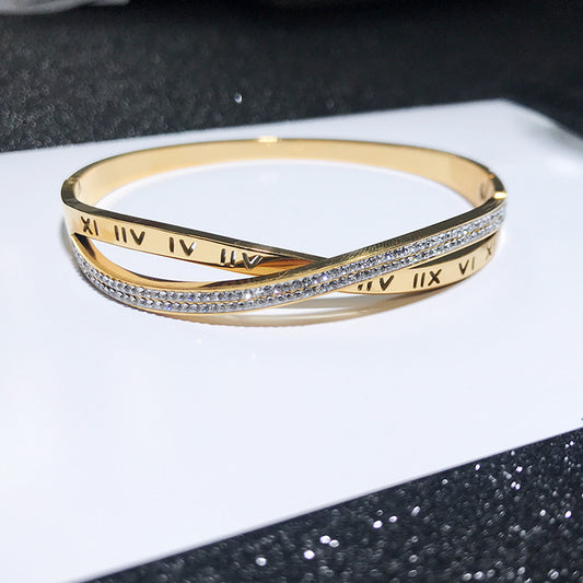 Pulsera de Acero Titanio con Baño de Oro 18k - Diseño Cruz