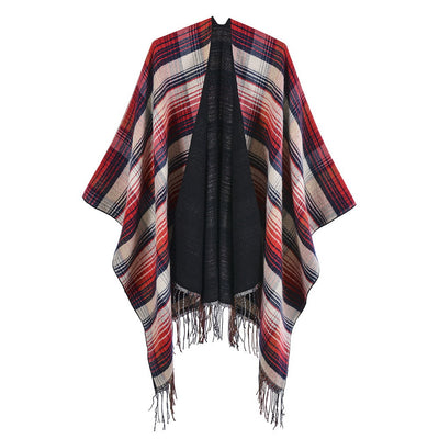Poncho Cuadros Colorido de Cachemir Sintético con Borlas - Image 4