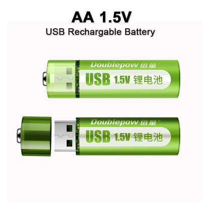 Two green USB rechargeable AA batteries with 1.5V constant voltage, labeled "Doublepow" and "USB 1.5V". - Image 19