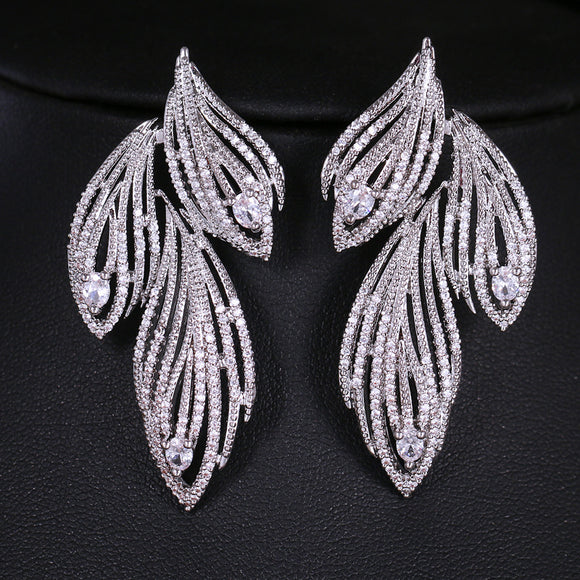 Aretes con Hoja de Circonitas Brillantes para Mujer