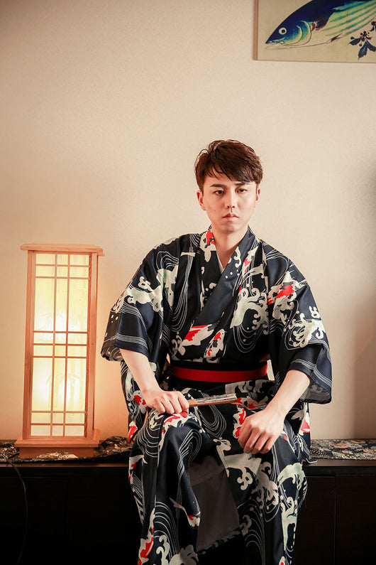 Kimono Formal Samurái Tradicional - Diseño Koi Majestuoso para Hombre - Image 7