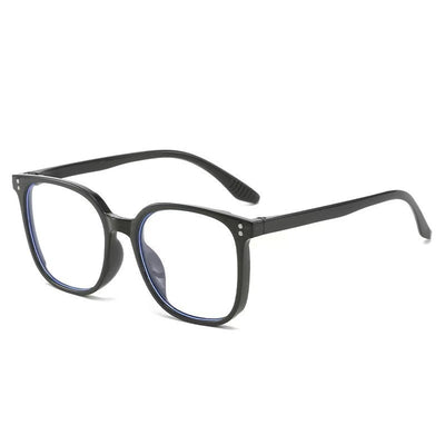 Full-frame trendy blue light blocking glasses with a transparent blue square frame and clear lenses. - Image 3