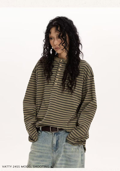 Blusa Casual de Algodón a Rayas con Manga Larga Suelta - Image 14