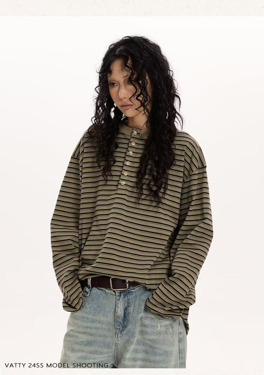 Blusa Casual de Algodón a Rayas con Manga Larga Suelta - Image 14