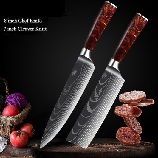 Juego de Cuchillos de Cocina Damascus con Mango de Resina Roja - Image 9