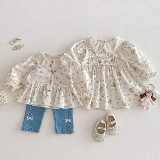 Vestido Princesa Floral Estilo Coreano con Conejo para Bebé