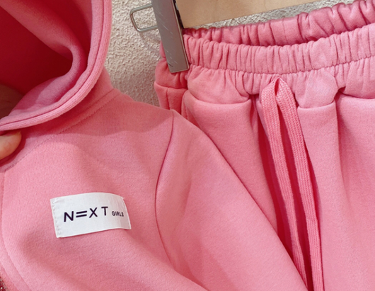 Pink hooded zip-up jacket and matching pants set for girls, featuring a small 'N=XT GIRLS' label. - Image 10