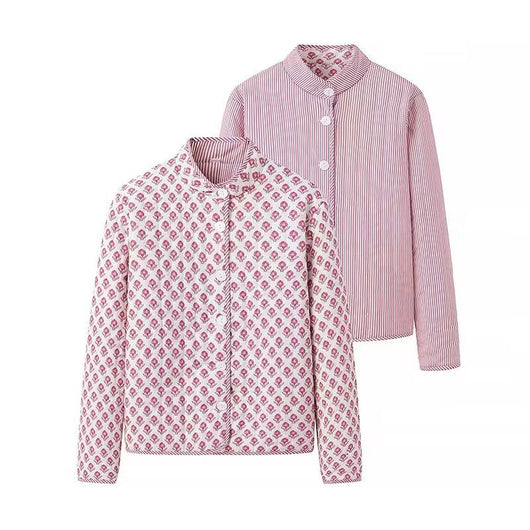 Abrigo Reversible de Algodón con Cuello Mao Estampado para Mujer - Image 8