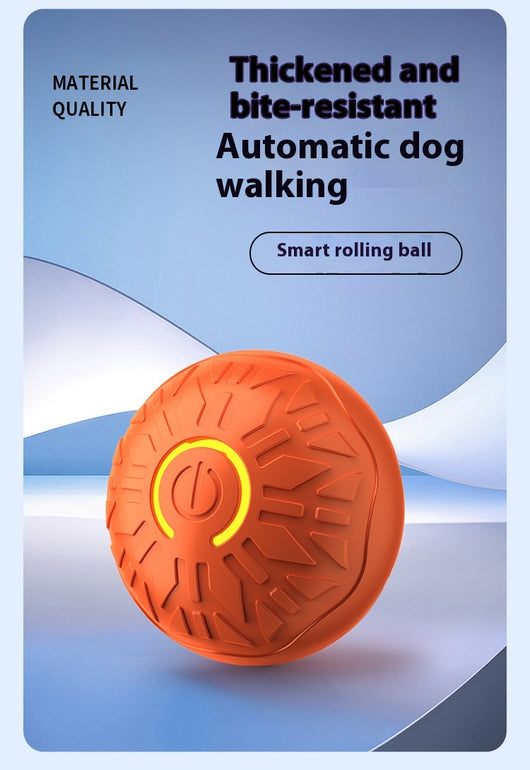 Upgraded blue electric jumping ball for pets with a yellow power button, made of chewable silicone, on a white pedestal. - Image 15