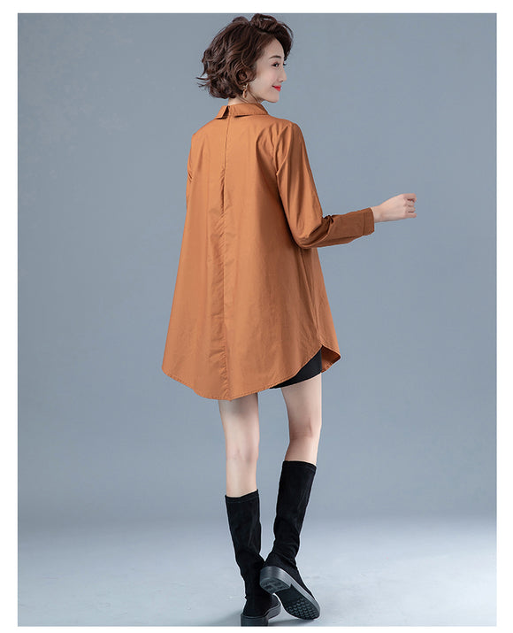 Camisa Feminina Casual de Outono com Gola Lapela e Manga Longa