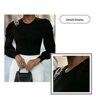 Blusa Tejida con Mangas Abullonadas - Base Layer Elegante Estilo Francés - Image 12