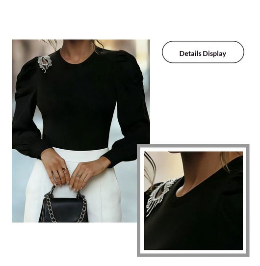 Blusa Tejida con Mangas Abullonadas - Base Layer Elegante Estilo Francés - Image 12