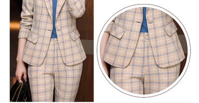 Traje Ejecutivo para Mujer en Cuadros con Mangas Largas - Image 14