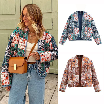 Abrigo Acolchado Suelto Estampado para Mujer - Comodidad y Estilo - Image 6
