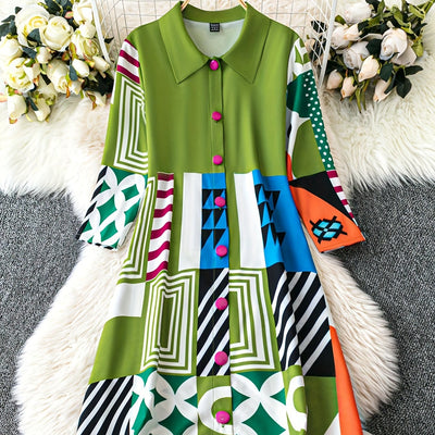 Vestido Camisero Bohemio con Pliegues para Mujer - Image 3
