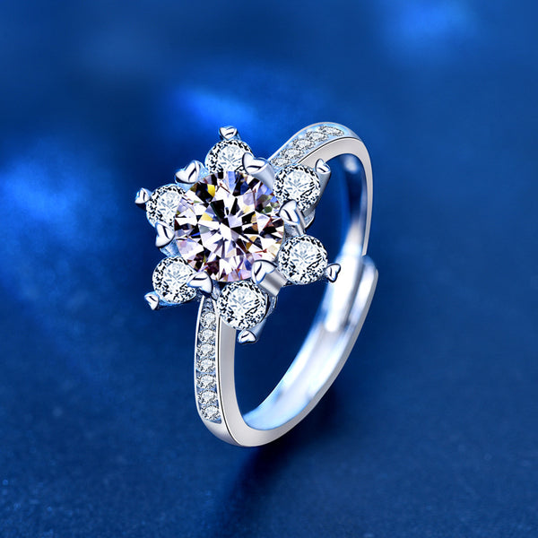 Anillo de Plata 925 con Moissanita Copo de Nieve para Mujer