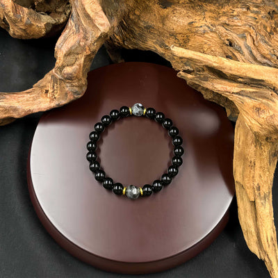 Pulsera Elástica Obsidiana Retro Tejida a Mano para Hombre - Image 10