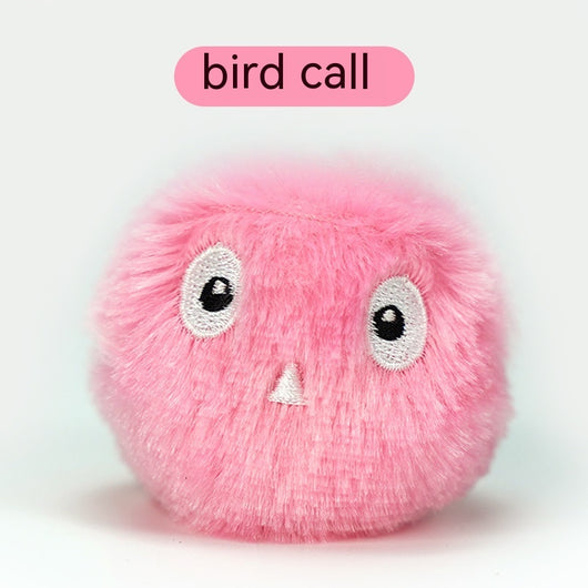Yellow plush cat toy with embroidered eyes, designed as a ball, making a cricket chirping sound. - Image 3