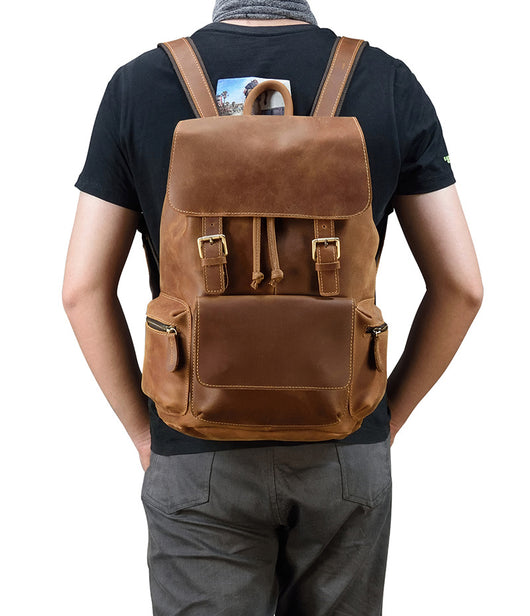 Mochila Retro Unisex de Cuero Crazy Horse - Estilo Vintage Duradero - Image 10