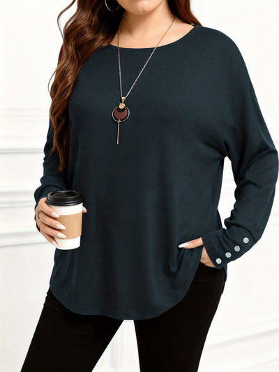 Blusa Casual Talla Grande Manga Larga Color Sólido - Image 11