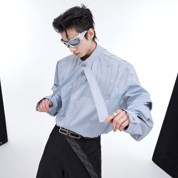 Camisa Plisada de Diseño Estructurado con Cintas Decorativas