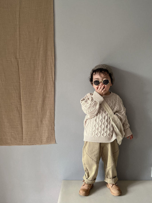 Suéter Infantil Retro con Patrón de Trenza Tejido - Image 12