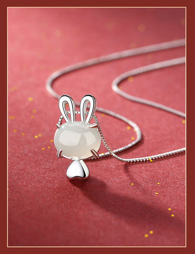 Collar Colgante Conejo de Jade Hetian Natural en Plata S925 - Image 10