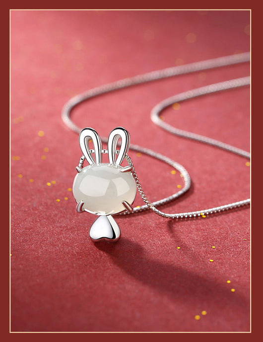 Collar Colgante Conejo de Jade Hetian Natural en Plata S925 - Image 10