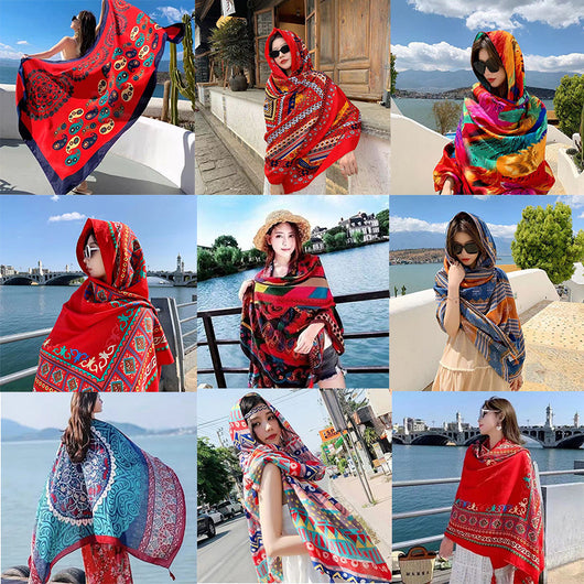 Rebozo Étnico de Algodón con Protección Solar y Flecos - Image 2