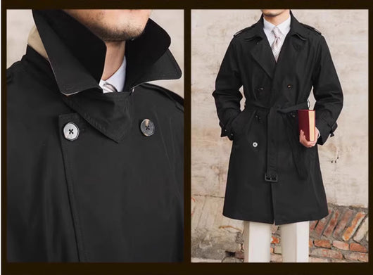 Abrigo Gabardina Impermeable Doble Cuello Hombre Largo Doble Botonadura - Image 12