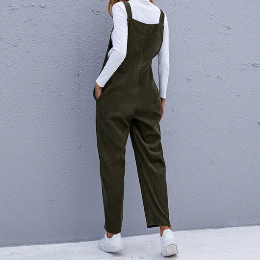 Jumpsuit Casual de Pana Suelta con Tirantes para Mujer - Image 9
