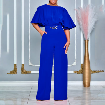 Jumpsuit Africano Talle Grande Cintura Alta Piernas Anchas Cuello Redondo - Image 2